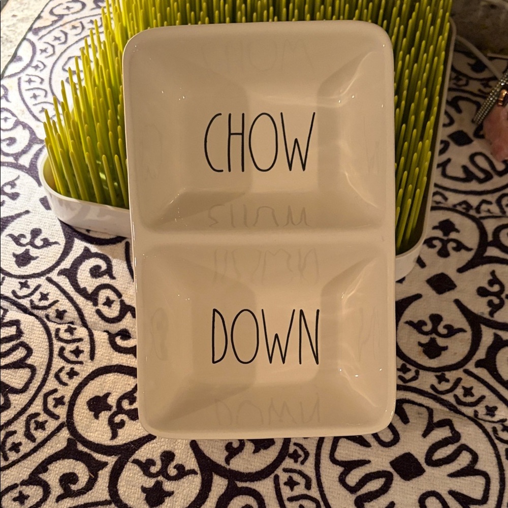 Rae Dunn by Magenta "CHOW DOWN" divided ceramic snack or serving dish